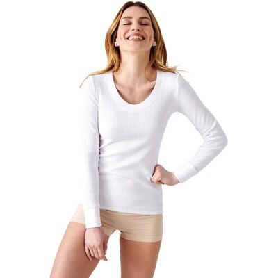 T-shirt manches longues thermolactyl col rond dégagé, côtes molletonnées femme Damart Blanc XS - Publicité T-shirt manches longues thermolactyl col rond dégagé, côtes molletonnées femme Damart Blanc XS - Publicité