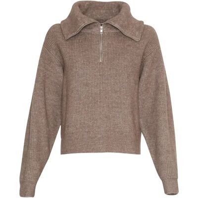 Pullover zipée femme Moss Copenhagen Gytta Marron L/XL - Publicité Pullover zipée femme Moss Copenhagen Gytta Marron L/XL - Publicité