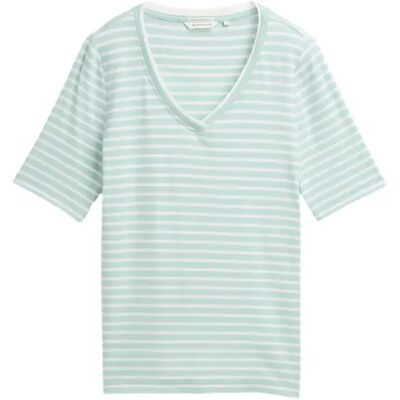 T-shirt rayé moulant en col V femme Tom Tailor Bleu XS - Publicité T-shirt rayé moulant en col V femme Tom Tailor Bleu XS - Publicité