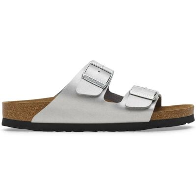 Sandales femme Birkenstock Arizona Birko-Flor Argenté 43 Étroit - Publicité Sandales femme Birkenstock Arizona Birko-Flor Argenté 43 Étroit - Publicité