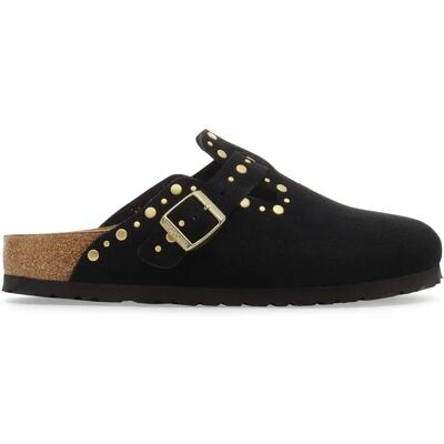 Sandales en cuir suédé riveté femme Birkenstock Boston Noir 42 Étroit - Publicité Sandales en cuir suédé riveté femme Birkenstock Boston Noir 42 Étroit - Publicité