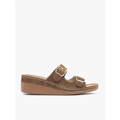 Sandales compensées cuir suede de haute qualité femme Ryłko Marron 39 - Publicité Sandales compensées cuir suede de haute qualité femme Ryłko Marron 39 - Publicité