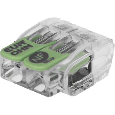 50 bornes Eur'Ohm à levier pour fil souple ou rigide 2 entrées - Publicité 50 bornes Eur'Ohm à levier pour fil souple ou rigide 2 entrées - Publicité
