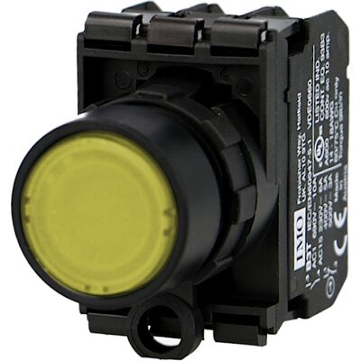 Bouton poussoir lumineux jaune complet IMO Ø22mm, 1NO+1NC, LED 230V - Publicité Bouton poussoir lumineux jaune complet IMO Ø22mm, 1NO+1NC, LED 230V - Publicité
