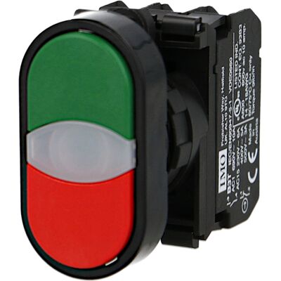 Bouton poussoir lumineux vert et rouge IMO Ø22mm, 1NO+1NC, LED 230V - Publicité Bouton poussoir lumineux vert et rouge IMO Ø22mm, 1NO+1NC, LED 230V - Publicité