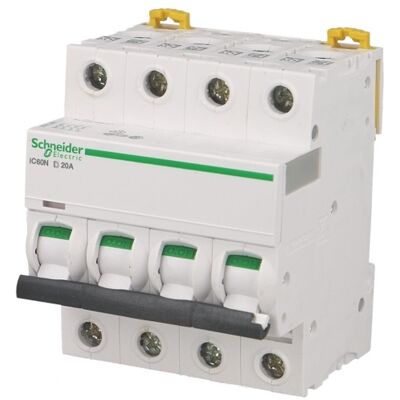 Schneider Electric A9F75406 - Disjoncteur 4P 6A Courbe D - Publicité Schneider Electric A9F75406 - Disjoncteur 4P 6A Courbe D - Publicité