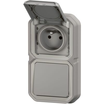 Interrupteur va-et-vient + prise Legrand Plexo™ gris encastré - Publicité Interrupteur va-et-vient + prise Legrand Plexo™ gris encastré - Publicité