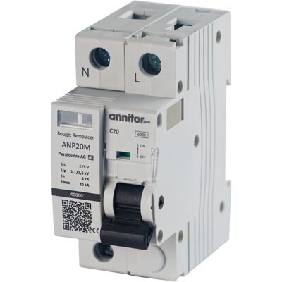 ANNITOR Parafoudre modulaire monophasé Type 2 autoprotégé à cartouche 20kA - Publicité ANNITOR Parafoudre modulaire monophasé Type 2 autoprotégé à cartouche 20kA - Publicité