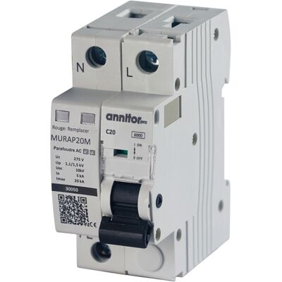 ANNITOR Parafoudre modulaire monophasé Type 2 autoprotégé 20kA - Publicité ANNITOR Parafoudre modulaire monophasé Type 2 autoprotégé 20kA - Publicité