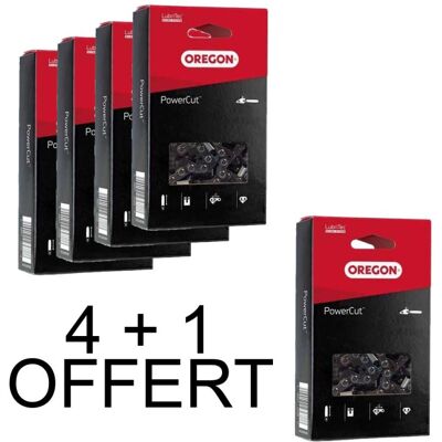Lot 4 Chaines + 1 offerte Oregon 73EXL068E Pas : 3/8" Jauge : 1.5 Maillons : 68 - PowerCut 5400591215817 - Publicité Lot 4 Chaines + 1 offerte Oregon 73EXL068E Pas : 3/8" Jauge : 1.5 Maillons : 68 - PowerCut 5400591215817 - Publicité