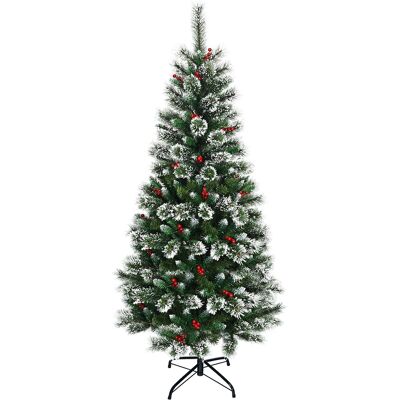 CostwaySapin de Noël Artificiel 180cm avec Flocons de Neige avec Baies Rouges Dense Base en Métal - Publicité CostwaySapin de Noël Artificiel 180cm avec Flocons de Neige avec Baies Rouges Dense Base en Métal - Publicité