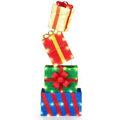 CostwayEnsemble de 4 Boîtes Cadeaux Illuminées de Noël Boîtes Cadeaux Lumineuses avec Nœuds 52 Lumières LED Affichage Empilé/Séparé Multicolore - Publicité CostwayEnsemble de 4 Boîtes Cadeaux Illuminées de Noël Boîtes Cadeaux Lumineuses avec Nœuds 52 Lumières LED Affichage Empilé/Séparé Multicolore - Publicité