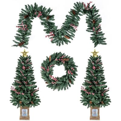 CostwayLot de 2 Arbres d'Entrée avec Guirlande et Couronne Ensemble de 4 Sapins de Noël en Pot avec Pommes de Pin Baies Rouges Givrée Vert - Publicité CostwayLot de 2 Arbres d'Entrée avec Guirlande et Couronne Ensemble de 4 Sapins de Noël en Pot avec Pommes de Pin Baies Rouges Givrée Vert - Publicité