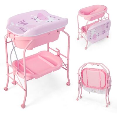 CostwayTable à Langer Bébé avec Baignoire 20L Pliante 4 en 1 Coussin en PVC 4 Roues Universelles Maximum 35 Kg 0-12 Mois Rose - Publicité CostwayTable à Langer Bébé avec Baignoire 20L Pliante 4 en 1 Coussin en PVC 4 Roues Universelles Maximum 35 Kg 0-12 Mois Rose - Publicité