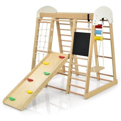 CostwayAire de Jeux 8 en 1 avec Toboggan Balançoire Échelle Rocher d Escalade Filet d Escalade Planche à Dessin pour 3+ Ans Naturel - Publicité CostwayAire de Jeux 8 en 1 avec Toboggan Balançoire Échelle Rocher d Escalade Filet d Escalade Planche à Dessin pour 3+ Ans Naturel - Publicité