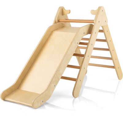 CostwayToboggan Enfant 2 en 1 avec Triangle d'Escalade en Bois Massif Pente de Toboggan Réglable pour 1 An + Charge 60 KG Naturel - Publicité CostwayToboggan Enfant 2 en 1 avec Triangle d'Escalade en Bois Massif Pente de Toboggan Réglable pour 1 An + Charge 60 KG Naturel - Publicité