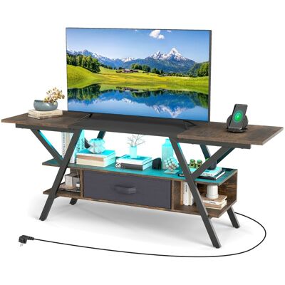 CostwayMeuble TV pour Téléviseurs 65" Meuble Multimédia à 3 Niveaux avec Lumières RGB LED et Station de Charge Console Multimédia 140x40x54cm Brun - Publicité CostwayMeuble TV pour Téléviseurs 65" Meuble Multimédia à 3 Niveaux avec Lumières RGB LED et Station de Charge Console Multimédia 140x40x54cm Brun - Publicité