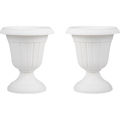 CostwayLot de 2 Jardinières Vintage Pots de Fleurs en Plastique avec Base de Piédestal et Trou de Drainage Pré-marqué Conteneurs Décoratifs Blanc - Publicité CostwayLot de 2 Jardinières Vintage Pots de Fleurs en Plastique avec Base de Piédestal et Trou de Drainage Pré-marqué Conteneurs Décoratifs Blanc - Publicité