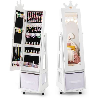 CostwayArmoire à Bijoux pour Enfants Miroir sur Pied avec Base Pivotante Roulettes Universelles Verrouillables Miroir de Maquillage Blanc - Publicité CostwayArmoire à Bijoux pour Enfants Miroir sur Pied avec Base Pivotante Roulettes Universelles Verrouillables Miroir de Maquillage Blanc - Publicité