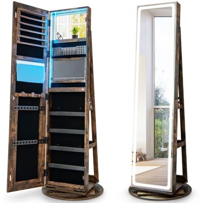 CostwayArmoire à Bijoux avec Miroir sur Pieds Pivotant 360° Grand Miroir Psyché Sans Cadre avec LED Verrouillable Placard Beauté 3 Étagères Café - Publicité CostwayArmoire à Bijoux avec Miroir sur Pieds Pivotant 360° Grand Miroir Psyché Sans Cadre avec LED Verrouillable Placard Beauté 3 Étagères Café - Publicité