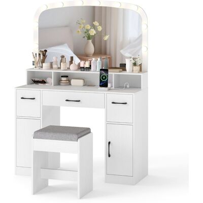 CostwayCoiffeuse avec Miroir et Éclairage Table de Maquillage de 108 cm avec Tabouret Station de Charge 3 Couleurs de Lumière 3 Tiroirs Blanc - Publicité CostwayCoiffeuse avec Miroir et Éclairage Table de Maquillage de 108 cm avec Tabouret Station de Charge 3 Couleurs de Lumière 3 Tiroirs Blanc - Publicité