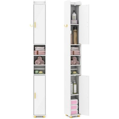 CostwayArmoire de Salle de Bain Haute Organiseur Étroit avec 2 Portes et Étagères Réglables Porte-papier Toilette et Crochet Latéral Blanc - Publicité CostwayArmoire de Salle de Bain Haute Organiseur Étroit avec 2 Portes et Étagères Réglables Porte-papier Toilette et Crochet Latéral Blanc - Publicité