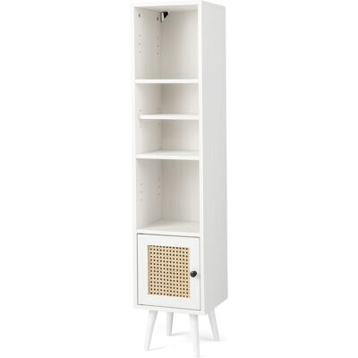 CostwayMeuble Colonne de Rangement avec Porte Rotin et Pieds en Bois Massif Meuble de Salle de Bain Étagère Réglable 29,5x29,5x137cm Blanc - Publicité CostwayMeuble Colonne de Rangement avec Porte Rotin et Pieds en Bois Massif Meuble de Salle de Bain Étagère Réglable 29,5x29,5x137cm Blanc - Publicité