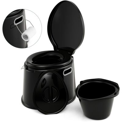 CostwayToilette Portable Toilette Légère D'extérieur et D'intérieur avec Seau Intérieur Amovible Porte-papier de Toilette Amovible Noir - Publicité CostwayToilette Portable Toilette Légère D'extérieur et D'intérieur avec Seau Intérieur Amovible Porte-papier de Toilette Amovible Noir - Publicité