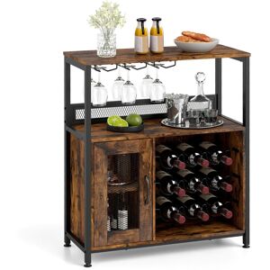 CostwayMeuble Bar Meuble à Vin Autonome avec Casier à Vin Porte-Verres Rangement Buffet Bar Café Industriel avec Porte en Grillage Brun Rustique - Publicité CostwayMeuble Bar Meuble à Vin Autonome avec Casier à Vin Porte-Verres Rangement Buffet Bar Café Industriel avec Porte en Grillage Brun Rustique - Publicité