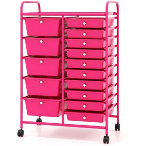 CostwayChariot de Rangement à Roulettes avec 15 Tiroirs et Freins en Plastique et Cadre en Acier 63x37x87cm Rose - Publicité CostwayChariot de Rangement à Roulettes avec 15 Tiroirs et Freins en Plastique et Cadre en Acier 63x37x87cm Rose - Publicité