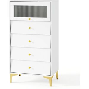 CostwayCommode 4 Tiroirs Armoire de Rangement Moderne avec Porte en Verre Strié Basculante et Tiroirs Coulissants Pieds Métalliques Dorés Gris - Publicité CostwayCommode 4 Tiroirs Armoire de Rangement Moderne avec Porte en Verre Strié Basculante et Tiroirs Coulissants Pieds Métalliques Dorés Gris - Publicité