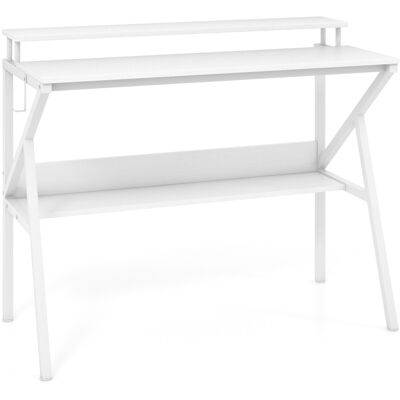 CostwayBureau Compact avec Support pour Moniteur Crochet Suspendu et Étagère de Rangement Bureau d'Écriture Polyvalent avec Cadre Métallique Blanc - Publicité CostwayBureau Compact avec Support pour Moniteur Crochet Suspendu et Étagère de Rangement Bureau d'Écriture Polyvalent avec Cadre Métallique Blanc - Publicité