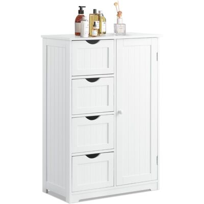 CostwayMeuble de Salle de Bain en Bois avec 4 Tiroirs et 1 Étagère Réglable 56 x 30 x 81cm pour Couloir Salon Chambre Blanc - Publicité CostwayMeuble de Salle de Bain en Bois avec 4 Tiroirs et 1 Étagère Réglable 56 x 30 x 81cm pour Couloir Salon Chambre Blanc - Publicité