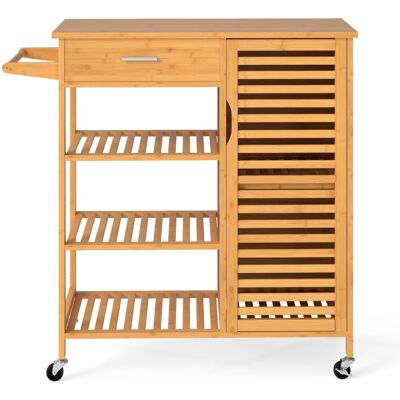 CostwayChariot de Cuisine en Bambou avec Tiroir 3 Étagères Ouvertes Armoire à Porte Unique Porte-serviettes Roulettes Verrouillables Naturel - Publicité CostwayChariot de Cuisine en Bambou avec Tiroir 3 Étagères Ouvertes Armoire à Porte Unique Porte-serviettes Roulettes Verrouillables Naturel - Publicité