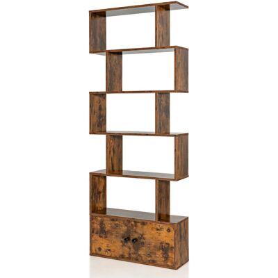 CostwayBibliothèque Étagère Échelle en Bois à 6 niveaux avec 2 Portes 70 x 23 x 183 cm Style Moderne Forme en S Marron Rustique - Publicité CostwayBibliothèque Étagère Échelle en Bois à 6 niveaux avec 2 Portes 70 x 23 x 183 cm Style Moderne Forme en S Marron Rustique - Publicité