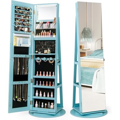 CostwayArmoire à Bijoux Pivotante à 360°avec Lumières LED 3 Couleurs Miroir Pleine Longueur et Étagère 3 Niveaux en Arrière Bleu - Publicité CostwayArmoire à Bijoux Pivotante à 360°avec Lumières LED 3 Couleurs Miroir Pleine Longueur et Étagère 3 Niveaux en Arrière Bleu - Publicité