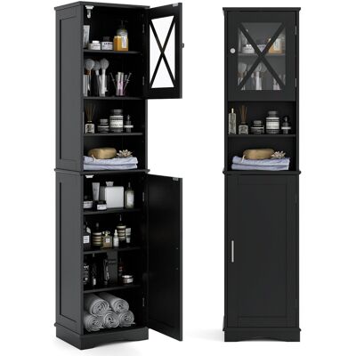 CostwayArmoire de Salle de Bain Haute de 170,5 cm Armoire Autoportante 5 Etagères Réglables 2 Portes Kit Anti-basculement Armoire Etroite Noir - Publicité CostwayArmoire de Salle de Bain Haute de 170,5 cm Armoire Autoportante 5 Etagères Réglables 2 Portes Kit Anti-basculement Armoire Etroite Noir - Publicité