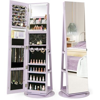 CostwayArmoire à Bijoux Pivotante à 360°avec Lumières LED 3 Couleurs Miroir Pleine Longueur et Étagère 3 Niveaux en Arrière Violet - Publicité CostwayArmoire à Bijoux Pivotante à 360°avec Lumières LED 3 Couleurs Miroir Pleine Longueur et Étagère 3 Niveaux en Arrière Violet - Publicité