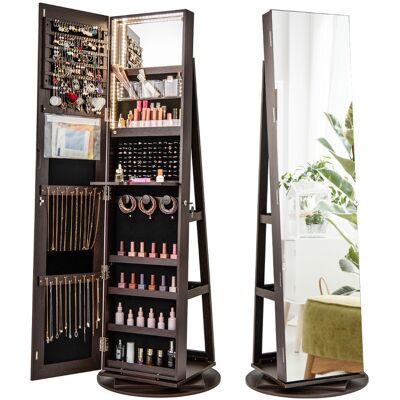 CostwayArmoire à Bijoux Pivotante à 360°avec Lumières LED 3 Couleurs Miroir Pleine Longueur et Étagère 3 Niveaux en Arrière Brun Rustique - Publicité CostwayArmoire à Bijoux Pivotante à 360°avec Lumières LED 3 Couleurs Miroir Pleine Longueur et Étagère 3 Niveaux en Arrière Brun Rustique - Publicité