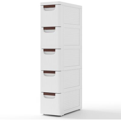 CostwayArmoire de Rangement Étroite pour Petits Espaces Conteneur en Plastique Unité Organisatrice Roulante à 5 Tiroirs avec Roues Intégrées Blanc - Publicité CostwayArmoire de Rangement Étroite pour Petits Espaces Conteneur en Plastique Unité Organisatrice Roulante à 5 Tiroirs avec Roues Intégrées Blanc - Publicité