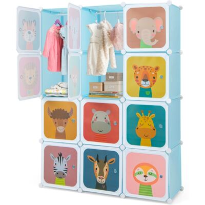 CostwayArmoire Cubes pour Enfants Armoire pour Bébé à 12 Cubes avec 2 Sections Suspendues Commode avec Jolis Motifs Bleu - Publicité CostwayArmoire Cubes pour Enfants Armoire pour Bébé à 12 Cubes avec 2 Sections Suspendues Commode avec Jolis Motifs Bleu - Publicité