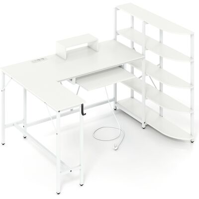 CostwayBureau en L avec Étagères de Rangement Bureau d Ordinateur d Angle avec Station de Charge Bureau de Jeu avec Support 160*108*109cm Blanc - Publicité CostwayBureau en L avec Étagères de Rangement Bureau d Ordinateur d Angle avec Station de Charge Bureau de Jeu avec Support 160*108*109cm Blanc - Publicité