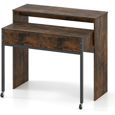 CostwayBureau d'Ordinateur Rétractable Bureau de Rangement Gain de Place avec Tiroirs Coiffeuse Compacte avec Roulettes Marron Rustique - Publicité CostwayBureau d'Ordinateur Rétractable Bureau de Rangement Gain de Place avec Tiroirs Coiffeuse Compacte avec Roulettes Marron Rustique - Publicité