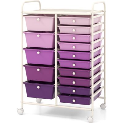 CostwayChariot avec Tiroirs avec 2 Freins à Pieds Chariot de Rangement avec 15 Tiroirs en Plastique 63 x 37 x 87 CM Violet - Publicité CostwayChariot avec Tiroirs avec 2 Freins à Pieds Chariot de Rangement avec 15 Tiroirs en Plastique 63 x 37 x 87 CM Violet - Publicité
