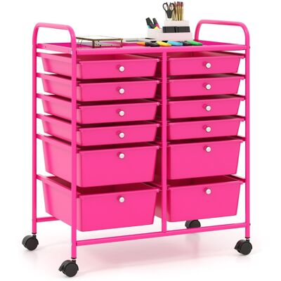 CostwayChariot de Rangement à Roulettes avec 12 Tiroirs et Freins en Plastique et Cadre en Acier 64x38x75cm Rose - Publicité CostwayChariot de Rangement à Roulettes avec 12 Tiroirs et Freins en Plastique et Cadre en Acier 64x38x75cm Rose - Publicité