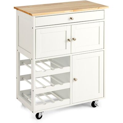 CostwayDesserte de Cuisine Roulante Chariot de Service avec 1 Tiroir 2 Armoires 1 Casier à Vin en Bois 67x37x865cm Blanc - Publicité CostwayDesserte de Cuisine Roulante Chariot de Service avec 1 Tiroir 2 Armoires 1 Casier à Vin en Bois 67x37x865cm Blanc - Publicité