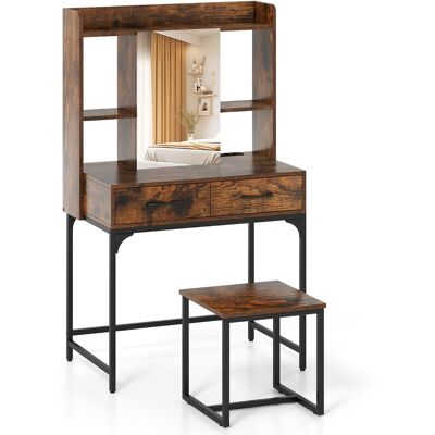CostwayEnsemble de Coiffeuse avec Miroir Table de Maquillage avec Station de Charge Tiroirs Étagères Ouvertes et Armoire à Miroir Café - Publicité CostwayEnsemble de Coiffeuse avec Miroir Table de Maquillage avec Station de Charge Tiroirs Étagères Ouvertes et Armoire à Miroir Café - Publicité