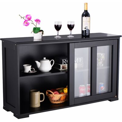 CostwayBuffet Meuble de Cuisine Cabinet de Stockage Placard Verre Porte Coulissante Noir en MDF de Haute Qulaité - Publicité CostwayBuffet Meuble de Cuisine Cabinet de Stockage Placard Verre Porte Coulissante Noir en MDF de Haute Qulaité - Publicité