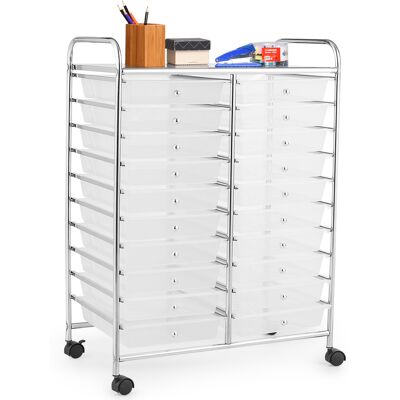 CostwayMeuble Roulant à 20 Tiroirs avec Roues Organiseur pour accessoires Papiers Chariot Multifonctionnel pour Bureau Salon Transparent - Publicité CostwayMeuble Roulant à 20 Tiroirs avec Roues Organiseur pour accessoires Papiers Chariot Multifonctionnel pour Bureau Salon Transparent - Publicité