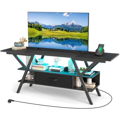 CostwayMeuble TV pour Téléviseurs 65" Meuble Multimédia à 3 Niveaux avec Lumières RGB LED et Station de Charge Console Multimédia 140x40x54cm Noir - Publicité CostwayMeuble TV pour Téléviseurs 65" Meuble Multimédia à 3 Niveaux avec Lumières RGB LED et Station de Charge Console Multimédia 140x40x54cm Noir - Publicité